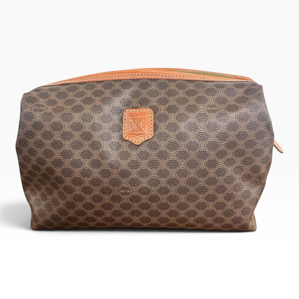 Celine Brown Macadam Toiletry Bag Made In Italy Travel Cosmetic Case Unisex